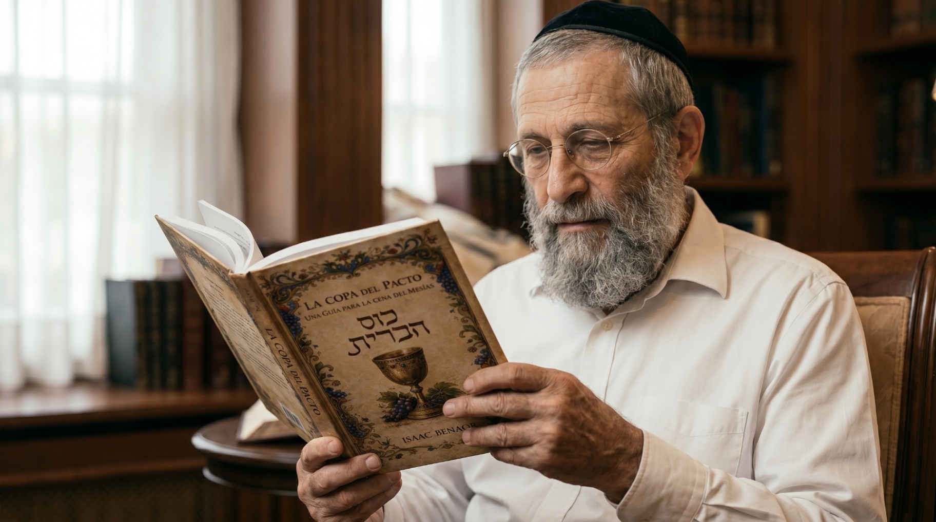 Isaac Benaor sosteniendo su libro "La Copa del Pacto".