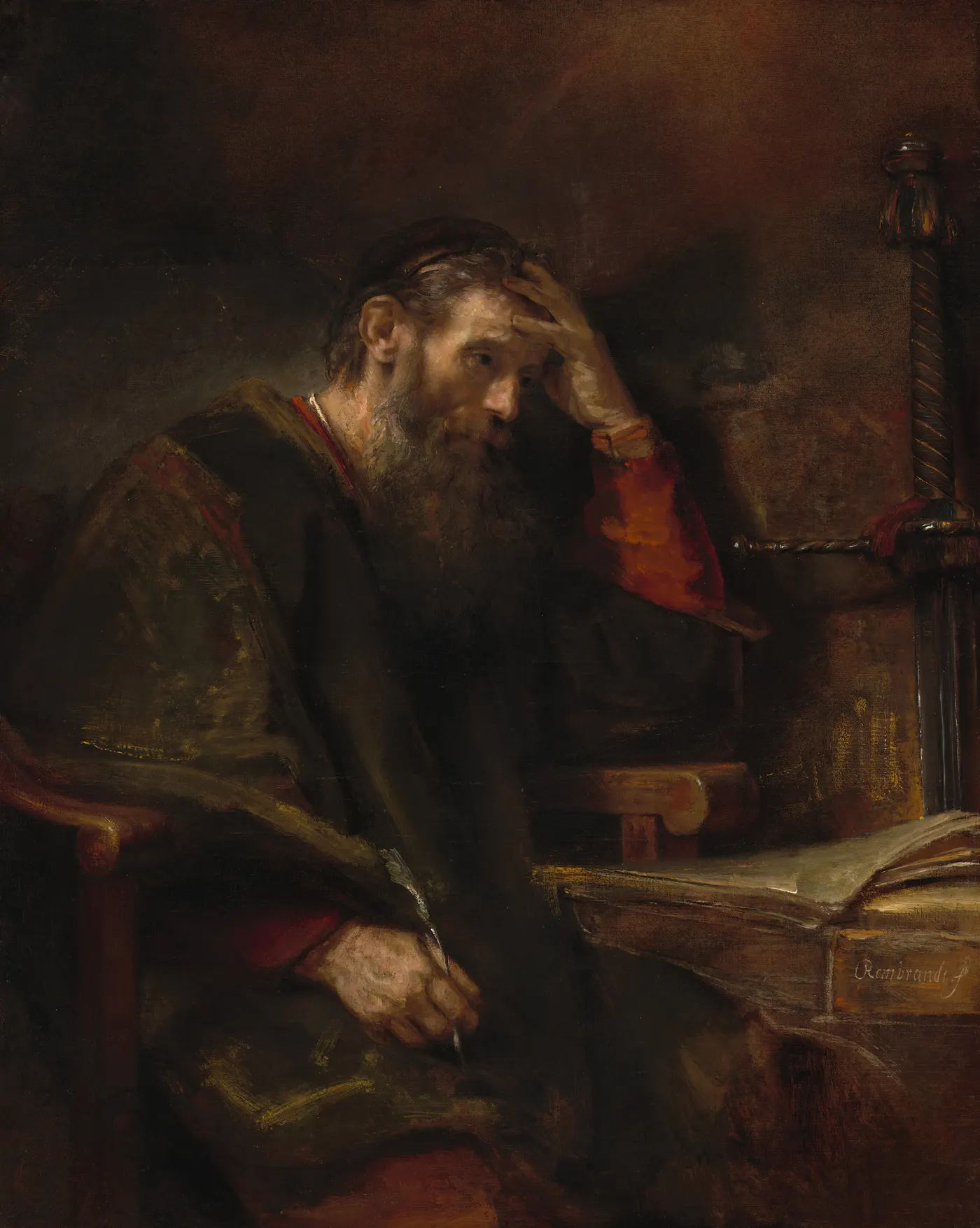 Retrato del apóstol Pablo pintado por Rembrandt.